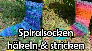 Socken ohne Ferse  Spiralsocken häkeln amp stricken [upl. by Mordy]