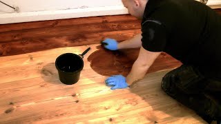 How to Stain a Wooden Floor pro method for DIY [upl. by Nilrak]