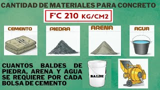 DOSIFICACIÓN DE CONCRETO DE 210kgcm2  CEMENTO bolsa de 425 kg  CANDIDAD DE AGREGADOS EN BALDES [upl. by Linnie]