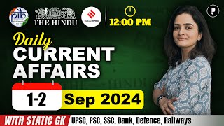 1  2 September Current Affairs 2024  Daily Current Affairs  Current Affairs Today [upl. by Dnomder]