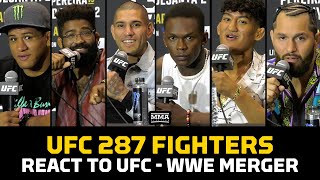 UFC 287 Fighters React To Stunning UFC x WWE Merger  MMA Fighting [upl. by Levison]