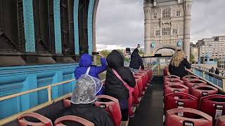 Crossing Tower Bridge in London from the top of a double decker bus [upl. by Ainwat939]