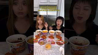 CORN DOG AND SPICY RAMEN NOODLES RACE shorts viral mukbang [upl. by Obmar]