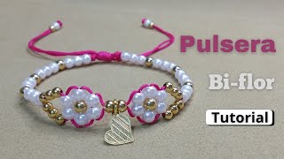 Aprende a Elaborar esta Linda Pulsera Biflor Tutorial DIY [upl. by Nothgierc733]