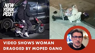 Video woman dragged along NYC street by migrant moped gang linked to dozens of attacks [upl. by Dutch]