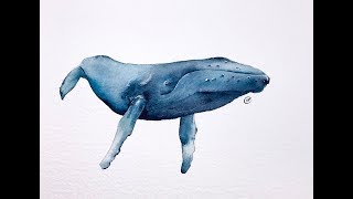 Easy Watercolor Whale Painting Demonstration [upl. by Neelie643]