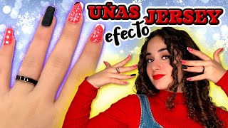 UÑAS EFECTO JERSEY PARA TORPES 🤓 TUTORIAL MANICURA DE NAVIDAD FÁCIL Y RÁPIDA 💖 CLODETT [upl. by Oringa282]