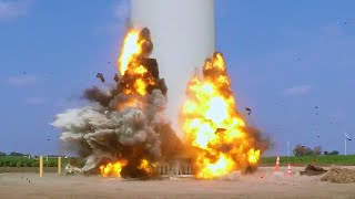 Felling of a Thermally Damaged Wind Turbine  Controlled Demolition Inc [upl. by Ecinerev742]