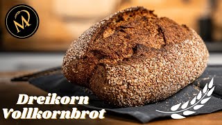 Dreikorn Vollkornbrot selber backen  Gesundes Vollkornbrot Rezept mit Sauerteig [upl. by Asiruam]