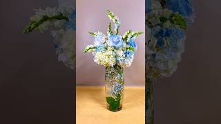 White and Blue Hydrangea Centerpiece in a Tall Glass Vase flowerarrangementideas [upl. by Ydnelg736]