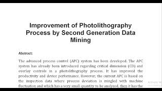 Improvement of Photolithography Process by Second Generation Data Mining [upl. by Khan]