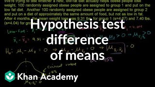 Hypothesis test for difference of means  Probability and Statistics  Khan Academy [upl. by Gerianne]