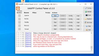 XAMPP Error Apache shutdown unexpectedly Fix [upl. by Luckin]