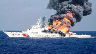 Tension Rises US Warship Brutally hits China Coast Guard Near West Philippine Sea [upl. by Bordy920]