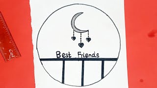 how to draw best friends drawing  circle drawing  pencil drawing  easy drawing bff easydrawing [upl. by Ludlew]