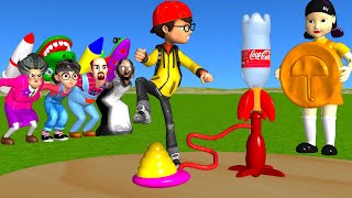 Scary Teacher 3D vs Squid Game Mini SpaceShip vs HoneyComb Candy Balloon Mask 5 Times Challenge [upl. by Assedo]