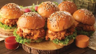 Juicy Zinger Burger with Homemade Burger Buns 😍 Recipe By Chef Hafsa [upl. by Yeclehc]