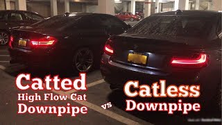 Catless Downpipe vs Catted Downpipe High Flow Cat Exhaust Tone Difference  BMW N55 [upl. by Epoh360]