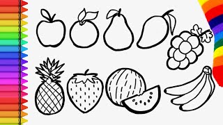 How to Draw Fruits Apple Orange Grapes Strawberry  Step by Step for Beginners  Fruits Drawing [upl. by Ananna331]