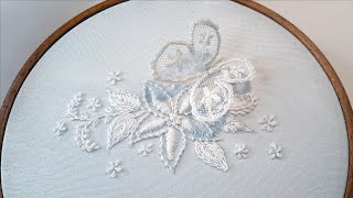 White Work Flower amp Butterfly  easy stitches for beginners [upl. by Ruamaj557]