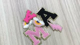 WISHTIME Glitter Adhesive Laser Cut Embroidery Patch Pink Letter Patch for uniform [upl. by Anik629]