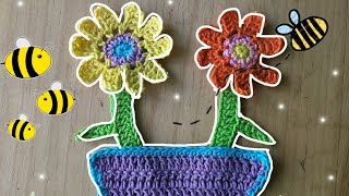 Aplicación de maceta con flores tejidas a crochet [upl. by Allx]