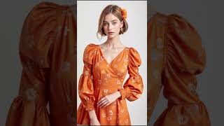 Vivid Orange Floral Print Dress with Puff Sleeves stylebook fashion fashionlookbook [upl. by Janeen]