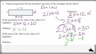 61c Perimeter and Area with Variables [upl. by Yanat]