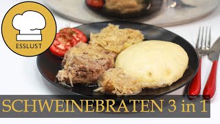 SCHWEINEBRATEN mit Hefeklößen und Sauerkraut aus einem Topf  One Pot Schweinebraten [upl. by Suivatal402]