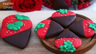 Delicious Chocolate Covered Strawberry Cookies  Butter Cookie Recipe [upl. by Nosyd424]