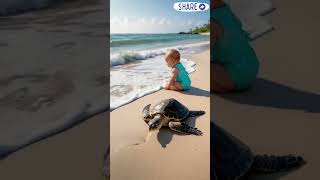 🐢👶 Baby Meets Giant Sea Turtle Heartwarming Moment by the Beach 🌊❤️ [upl. by Hujsak626]