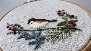 quotLittle sparrowquot pattern  winter collection embroidery for beginners [upl. by Zweig]