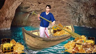 Underground Secret Tunnel Gold Treasure Hunting In River Hindi Kahaniya Moral Stories Comedy Video [upl. by Ramedlaw]