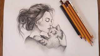 Disegno una ragazza con gatto [upl. by Suirada]