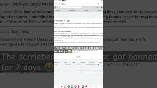 The sarriebearrie share acc got banned for 7 days 😭 roblox banned [upl. by Edholm]