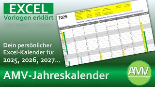 Excel Vorlage AMVJahreskalender 2025  Dein persönlicher Excel Kalender [upl. by Neelon569]