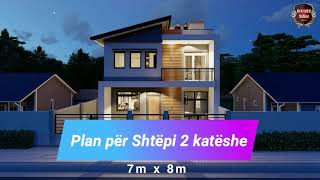 Plan per shtepi dy kateshe 7x8 metra 4 dhoma gjumi 3 banjo  Arkitekti Online [upl. by Eipper]