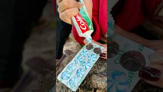 Single mom show cleaning teeth to save toothpaste in forest camping bushcraft outdoor forest [upl. by Nitza]