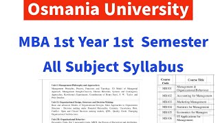 MBA 1st Year 1st Semester Subjects  OU MBA 1st Year 1st Semester syllabus 202425  TS icet [upl. by Swigart]