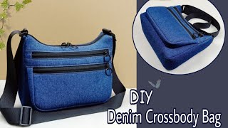 DIY Cara Membuat TasDenim Crossbody BagTutorial amp Pattern [upl. by Kimmy857]