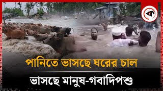 পানিতে ভাসছে ঘরের চাল ভাসছে মানুষ ও গবাদিপশু  Cyclone Remal  Bhola  Kalbela [upl. by Mellie671]