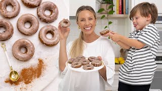 Healthy Baked Cinnamon Donuts  gluten dairy soy amp nut FREE  cooking with my 5 year old [upl. by Kentiggerma590]