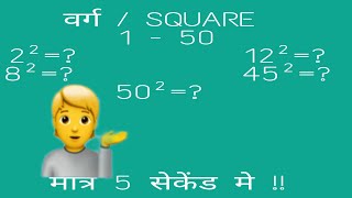 SQUARE TRICKS  1 to 50  Vargmul yaad krne ki trick  Math tricks  Vedic Maths [upl. by Massiw202]