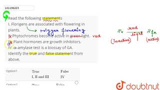 Read the following statements I Florigens are associated with flowering in plants II Phytochr [upl. by Hong]