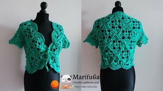 how to crochet bolero shrug with motifs chaleco by marifu6a [upl. by Nedyarb]