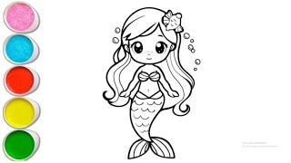 Colorful Mermaid Drawing for Kids Painting amp Coloring For Kids Toddlers  Lets Draw Together [upl. by Anyale]