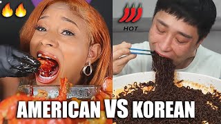 AMERICAN VS KOREAN SPICY MUKBANG [upl. by Courtland]