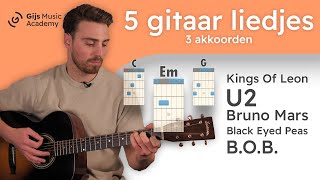 5 Makkelijke gitaarliedjes voor beginners met akkoorden [upl. by Aklim]