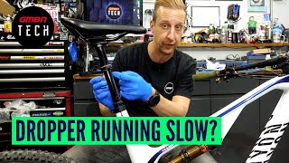 How To Service A Slow MTB Dropper Post  Mountain Bike Maintenance [upl. by Adnirem]