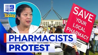 Furious pharmacists at Parliament House rock 33 health talks  9 News Australia [upl. by Carlo]